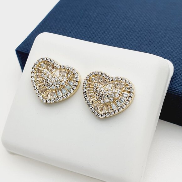 "14K Gold Plated Cubic Zircon Earrings, EVBRS555 - Picture 2 of 10